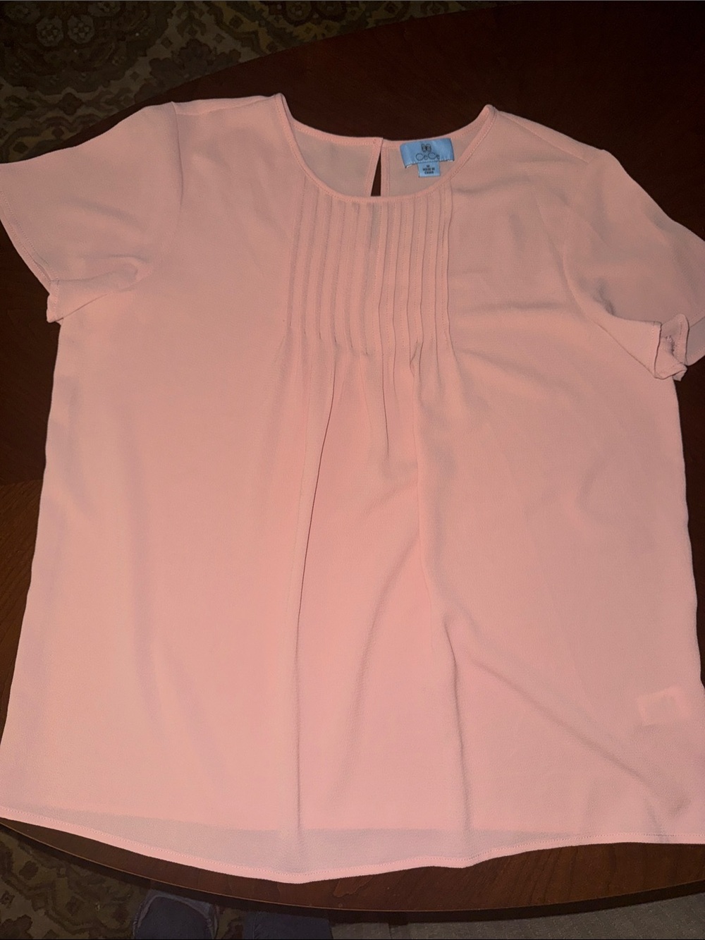 CeCe Light Pink Pleated Front Blouse